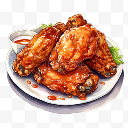韩式小餐桌图片_水彩蜂蜜炸鸡翅免扣元素