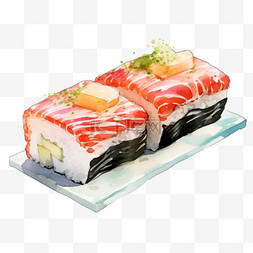 海苔肉松卷图片_水彩三文鱼海苔寿司免扣元素