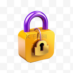 锁的符号图片_黄色和紫色锁符号的四分之三视图