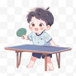 拿着乒乓球拍图片_亚运会乒乓球运动卡通手绘男孩元