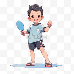 白色短袖图片_亚运会卡通男孩乒乓球运动手绘元