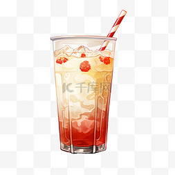 冷饮奶茶图片_水彩日式红色奶茶免扣元素
