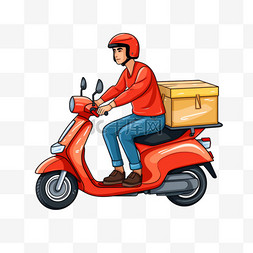 骑摩托车图片_一名男子骑着轻便摩托车运送包裹
