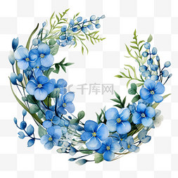 水彩秋季花环花卉花框花边蓝满天