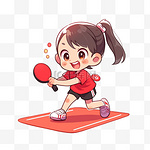 亚运会手绘女孩打乒乓球运动卡通元素