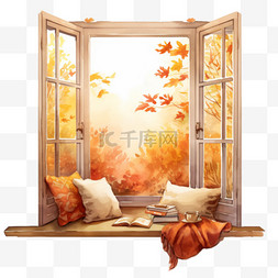 从窗外看图片_水彩秋天落叶窗台免扣元素