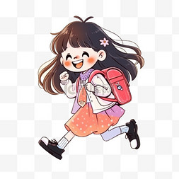 卡通手绘小女孩背着书包元素开学