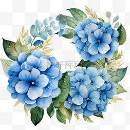 水彩秋季花环花卉花框花边蓝色花