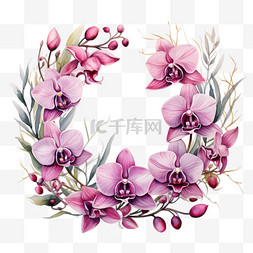 水彩粉色花朵秋季花环花卉花框花