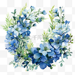 花边花框素材图片_水彩秋季花环花卉花框蓝色卡通花