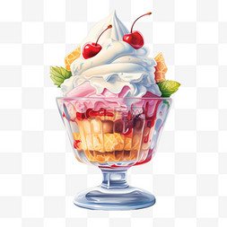 樱桃冰淇淋图片_水彩美味樱桃冰淇淋免扣元素