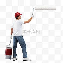 男人用滚筒粉刷墙壁