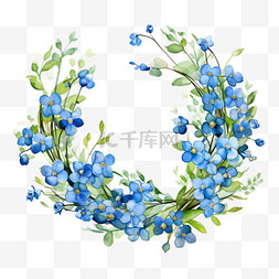 水彩蓝色满天星秋季花环花卉花框