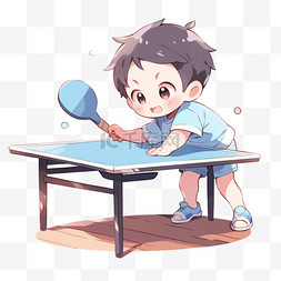 蓝色乒乓球拍图片_亚运会卡通手绘男孩乒乓球运动元