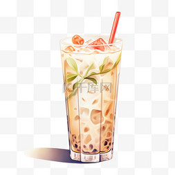 冷饮奶茶图片_水彩日式冰块奶茶免扣元素