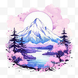 淡紫色背景和蓝色山脉的照片