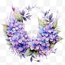水彩秋季紫色花朵花环花卉花框花