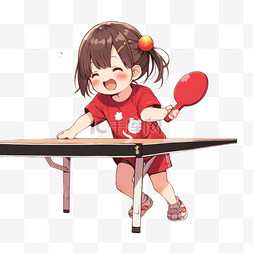 乒乓球拍手绘图片_亚运会女孩卡通打乒乓球运动手绘