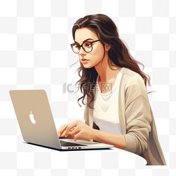 在笔记本电脑上工作的年轻女性的