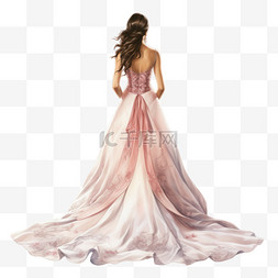 水彩粉白中式婚纱新娘背影