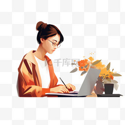 检查流程图片_在笔记本电脑上工作的女性正在检