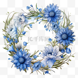 花边花框素材图片_蓝色卡通水彩秋季花环花卉花框花