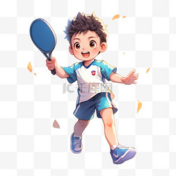 蓝色的短袖图片_卡通亚运会男孩乒乓球运动手绘元