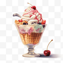 水彩樱桃冰淇淋免扣元素