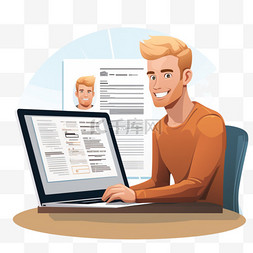 金发男子坐在电脑后面，看着工作