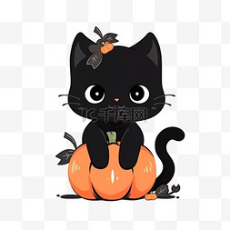 黑色小猫万圣节南瓜卡通手绘元素