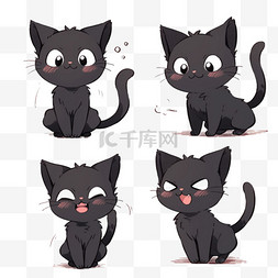 黑色纯色背景图片_可爱小猫卡通表情包元素