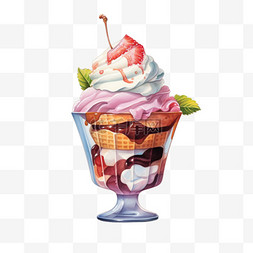 水彩冰淇淋图片_水彩冰淇淋玻璃杯免扣元素