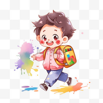 手里拿着书本图片素材_开学季手绘男孩上学卡通元素