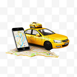 电话地图图片_黄色出租车和带地图的电话