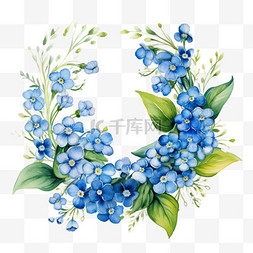 水彩秋季花环蓝色满天星花卉花框