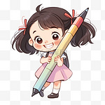 开学季手绘元素小女孩拿着铅笔卡通