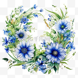花边花框素材图片_水彩秋季花蓝色环花卉花框花边