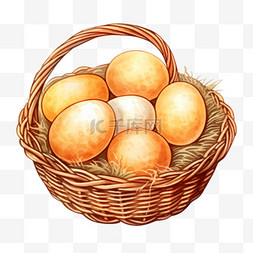 篮子鸡蛋图片_水彩鸡蛋篮子免扣元素