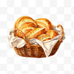 面包篮子食物图片_水彩美味奶油面包篮子免扣元素