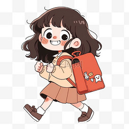 卡通小女孩背着书包元素开学季