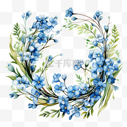 蓝色满天星图片_蓝色满天星水彩秋季花环花卉花框