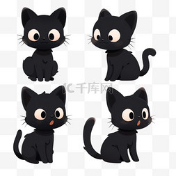 可爱表情黑色图片_可爱小猫表情包表情卡通元素