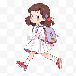 走手绘图片_开学季卡通小女孩背着书包手绘元