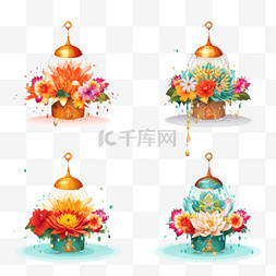 克兰图片_水滴泼花Songkran节日套装为平面设