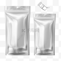 铝箔或塑料袋装，透明背景下隔离