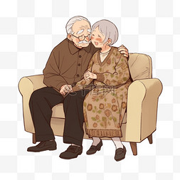 老年背景图片_手绘元素夫妻坐在沙发上重阳节