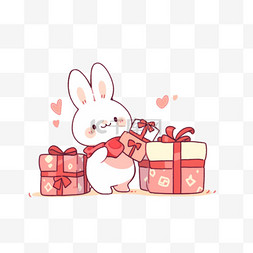 卡通兔子白色图片_中秋节拿礼物兔子手绘元素