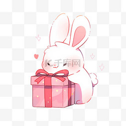 中秋节兔子拿礼物卡通手绘元素