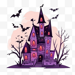 万圣节卡通手绘城堡蝙蝠元素