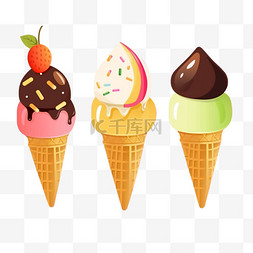 夏天冰淇淋卡通简笔素材装饰图案